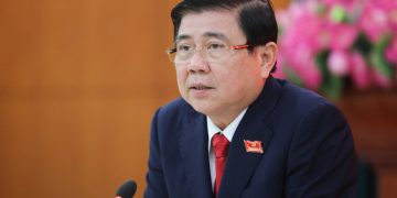 Ông Nguyễn Thành Phong, Chủ tịch UBND TP HCM, tại Đại hội Đảng TP HCM năm 2020. Ảnh: Quỳnh Trần/VnExpress