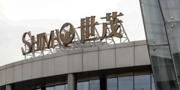 Logo Shimao tại một tòa nhà ở Thượng Hải (Trung Quốc). Ảnh: Bloomberg