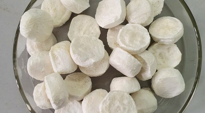 Vật liệu Aerogel từ vỏ quả sầu riêng dạng các viên có kích thước nhỏ do nhóm chế tạo thử nghiệm. Ảnh: NVCC