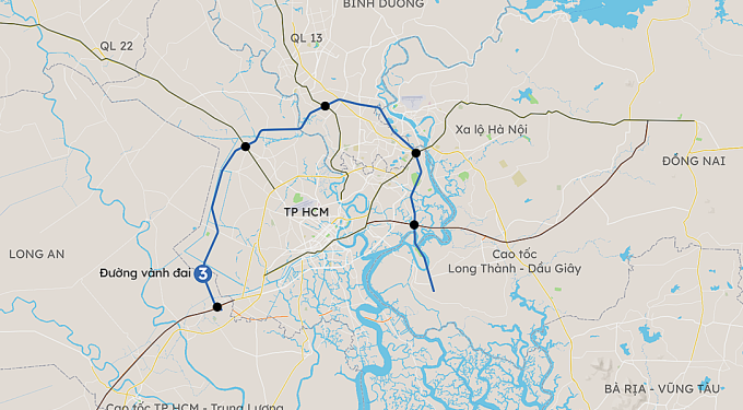 Hướng tuyến Vành đai 3 TP HCM. Đồ họa: Khánh Hoàng